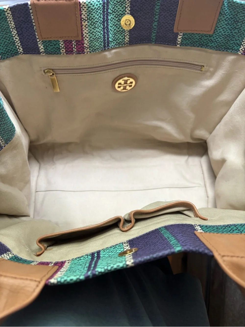 Tory Burch Ella striped pvc large tote bag
